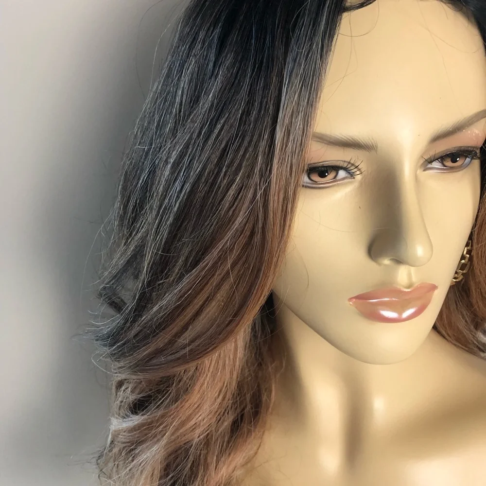 Honey Ash Brown & Dark Brown WAVY Middle Part Lace 24 Inches Synthetic Wig